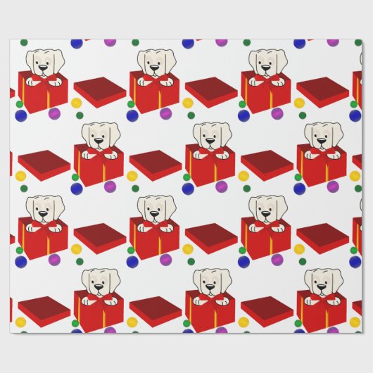 赤いギフトの箱に入れた驚きの子犬 ラッピングペーパー (フラット)