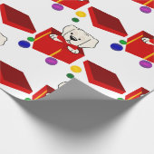 赤いギフトの箱に入れた驚きの子犬 ラッピングペーパー (角)