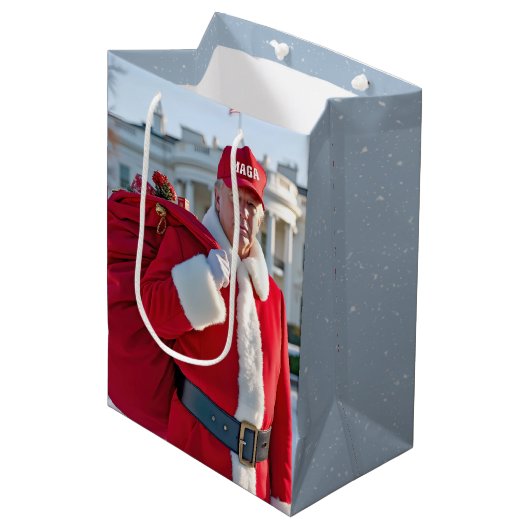 赤いギフトサックミディアムギフトBとサンタクローストランプ ミディアムペーパーバッグ (正面アングル)