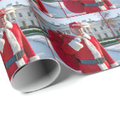 赤いギフトサック付きサンタクローストランプ ラッピングペーパー (ロールコーナー)