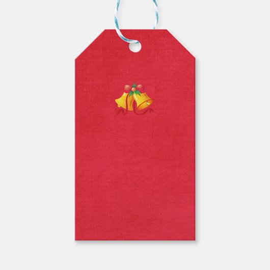 赤いギフトタグの黄色いクリスマスベル ギフトタグ (正面)