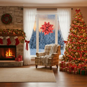 赤いギフトボウ余分な大きなウィンドウにしがみつく ウィンドウサイン