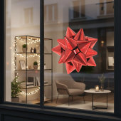 赤いギフトボウ余分な大きなウィンドウにしがみつく ウィンドウサイン