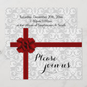 赤いギフトボウ ホリデーパーティー招待 招待状 (正面/裏面)