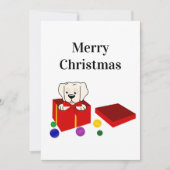 赤いギフトボックスのクリスマスに驚きの子犬 シーズンカード (正面)