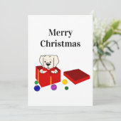 赤いギフトボックスのクリスマスに驚きの子犬 シーズンカード (スタンド正面)