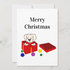 赤いギフトボックスのクリスマスに驚きの子犬 シーズンカード