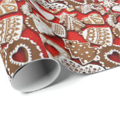 赤いギフトラップのクリスマスジンジャーブレッドCookie ラッピングペーパー (ロールコーナー)