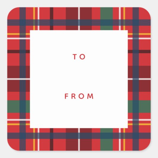 赤いギフトsquからクリスマス空白のの格子休日 スクエアシール (正面)