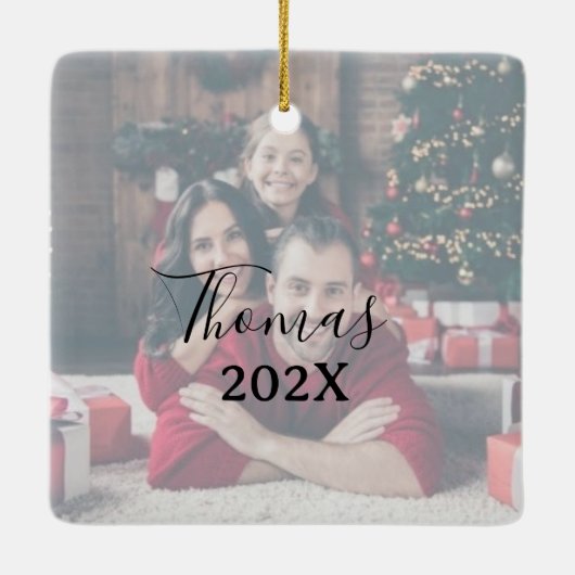 赤いギンガエレガントム両面2枚フォトクリスマス セラミックオーナメント (裏面)