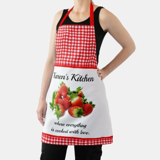 赤いギンガムとイチゴパーソナライズされた エプロン (インサイチュ)