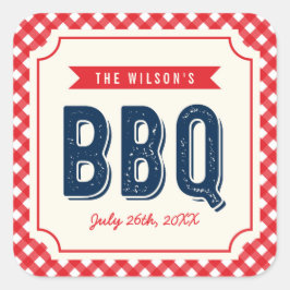 赤いギンガムと青い夏BBQ スクエアシール