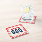 赤いギンガムと青い夏BBQ スクエアペーパーコースター (インサイチュ)