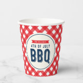 赤いギンガムと7月BBQのブルー4th紙カップ 紙コップ (正面)