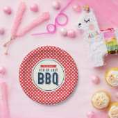 赤いギンガムと7月BBQのブルー4th ペーパープレート (パーティー)