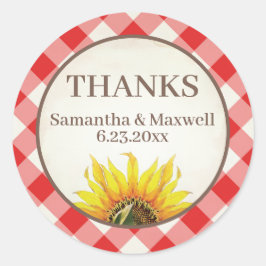 赤いギンガムのひまわり サンキュー ラウンドシール