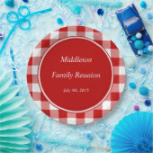 赤いギンガムのパーソナライズなイベントのプレート ペーパープレート (パーティー)