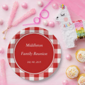 赤いギンガムのパーソナライズなイベントのプレート ペーパープレート (パーティー)