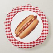 赤いギンガムのホットドッグのイラスト ラウンドクッション (裏面)