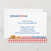 赤いギンガムの夏のバーベキュー7月4日祝賀会 招待状 (正面/裏面)