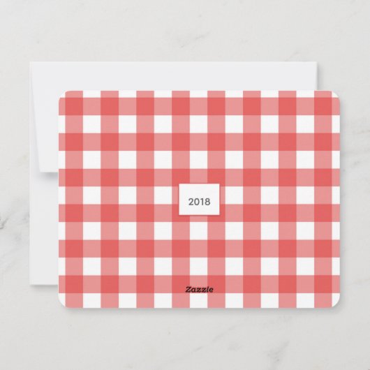 赤いギンガムの3写真のクリスマスカード シーズンカード (裏面)