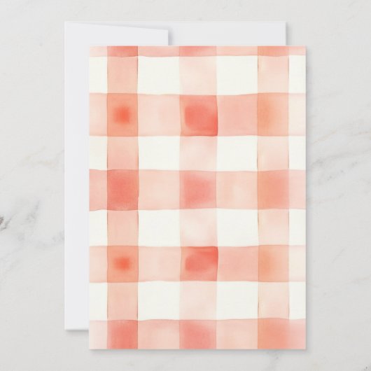 赤いギンガムアップル水の色の最初の誕生日 招待状 (裏面)