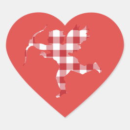 赤いギンガムキューピッド ハートシール