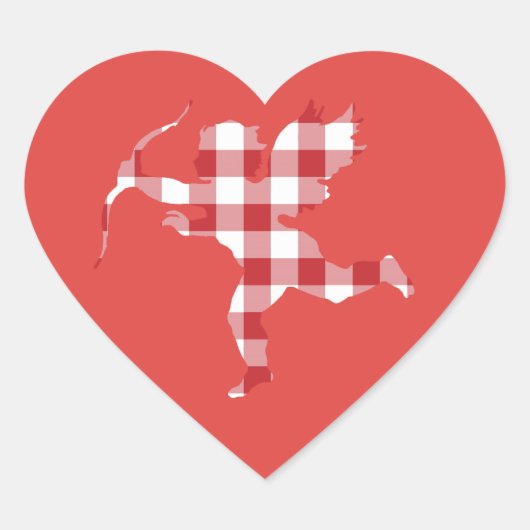 赤いギンガムキューピッド ハートシール (正面)