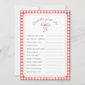 赤いギンガムシャワーゲームを見つけるゲスト 招待状 (正面)