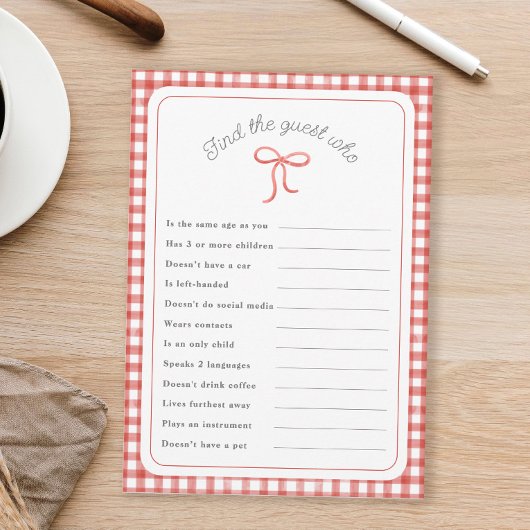 赤いギンガムシャワーゲームを見つけるゲスト 招待状