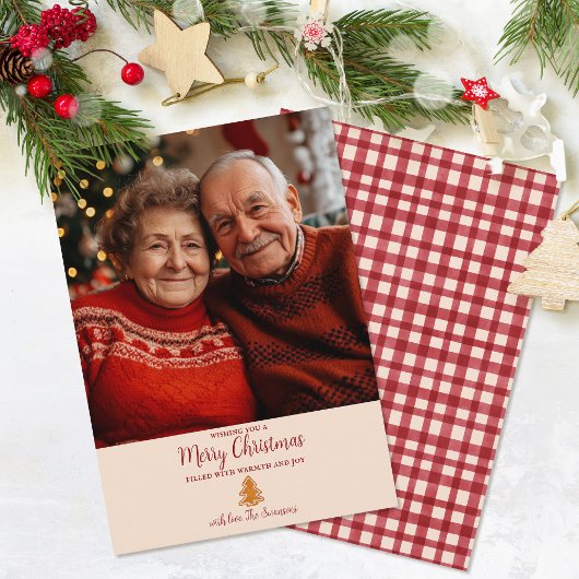 赤いギンガムジンジャーブレッドの木1写真クリスマス シーズンカード