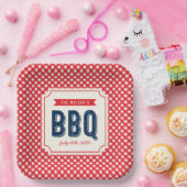 赤いギンガムチェックと青い夏のBBQ ペーパープレート (パーティー)