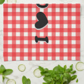 赤いギンガムチェックパターンIハート缶詰 キッチンタオル (折り畳み)