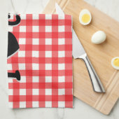赤いギンガムチェックパターンIハート缶詰 キッチンタオル (四つ折り)