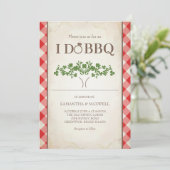 赤いギンガムチェック柄のI Do BBQ ウェディング インビテーション (スタンド正面)