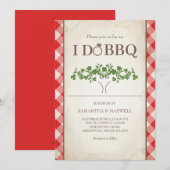 赤いギンガムチェック柄のI Do BBQ ウェディング インビテーション (正面/裏面)