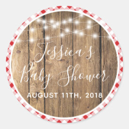 赤いギンガムチェック格子状の木素朴材イベントシャワー ラウンドシール