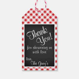 赤いギンガムチェック赤ちゃんシャワーありがとうギフトラベル ギフトタグ