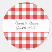 赤いギンガムパターンの結婚式の引き出物 ラウンドシール (正面)