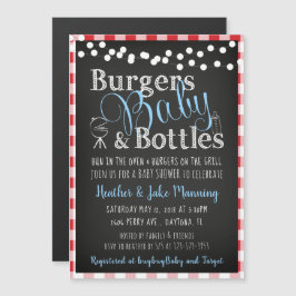 赤いギンガムピクニックバビクBBQ男の子ベビーシャワー マグネット招待状