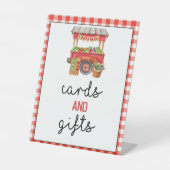 赤いギンガムファーマーズマーケットカードとギフトサイン 台座サイン (正面)