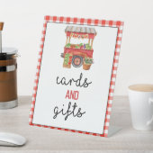 赤いギンガムファーマーズマーケットカードとギフトサイン 台座サイン (インサイチュ)