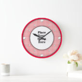 赤いギンガムフレームあなたのフォトウォール時計 ラージ壁時計 (ホーム)
