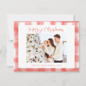 赤いギンガムプレイドウォーター色フォトクリスマス シーズンカード (正面)