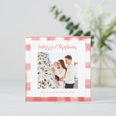 赤いギンガムプレイドエレガントカスタム写真クリスマス シーズンカード (スタンド正面)