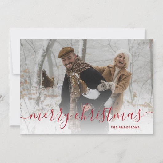 赤いギンガムプレイド写真メリークリスマス シーズンカード (正面)