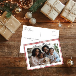 赤いギンガムホリデーフォト シーズンポストカード