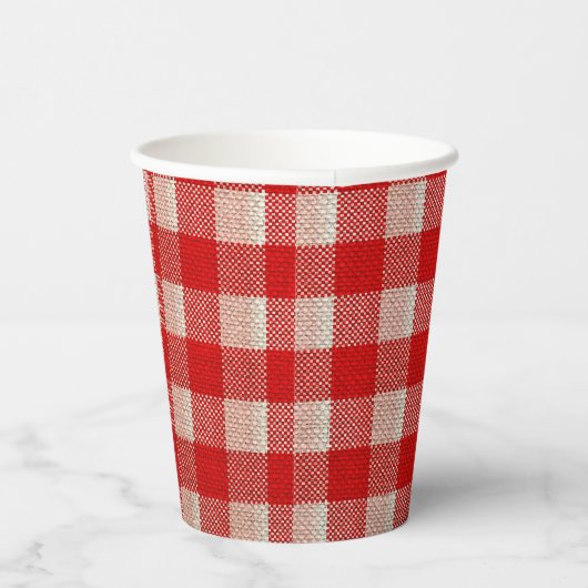 赤いギンガム市松模様にパターンバーラップルック 紙コップ (右)