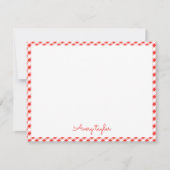 赤いギンガム柄のカスタマイズステーショナリー ノートカード (正面)