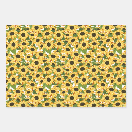 赤いギンガム水玉模様ひまわり花柄 ラッピングペーパーシート (正面)